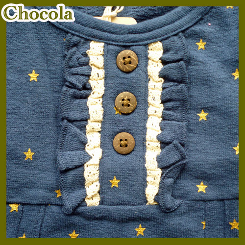 chocola【ショコラ】ガーゼ素材切替フリルワンピース【ネイビー】5302680cmー130cm/2016AW新作【ベビーキッズ子供服ナチュラルお祝い誕生】