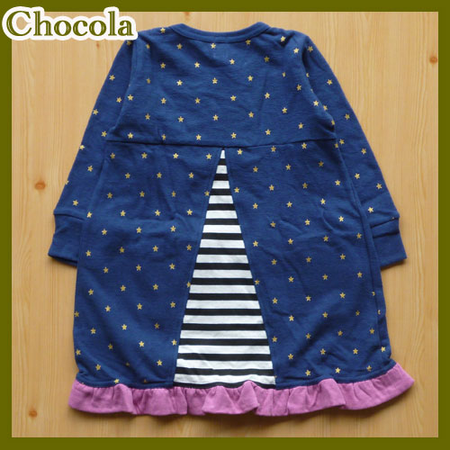 chocola【ショコラ】ガーゼ素材切替フリルワンピース【ネイビー】5302680cmー130cm/2016AW新作【ベビーキッズ子供服ナチュラルお祝い誕生】