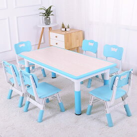 学習机 勉強机 学習机セット キッズデスクセット 幼稚園用テーブル 木製学習机 ダイニングテーブル 学習デスクセット デスク・椅子セット 文房具収納 高さ調節 多機能 安心安全設計 組立品 学校用机 + チェア（テーブルと椅子6脚