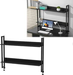 デスク収納 机上本棚 上置き棚 卓上 本棚 クランプ式 2段/幅94cm 高さ調節でき 机上ラック デスク上置棚 小物収納棚 小物雑品収納ラック 飾り物整理棚 組み立て簡単 ウォルナット/ブラック ブ