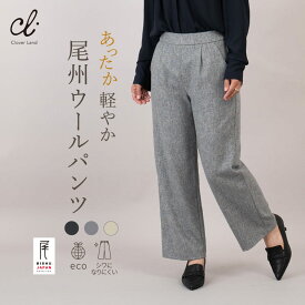 ワイドパンツ 【尾州ウール混ワイドパンツ】 尾州ウール あったか 冬 レディース 40代 50代 60代 レディース パンツ ワイドストレート 尾州 ウエストゴム サスティナブル eco 尾州ウール 冬 きれいめ ウール RW02 日本製