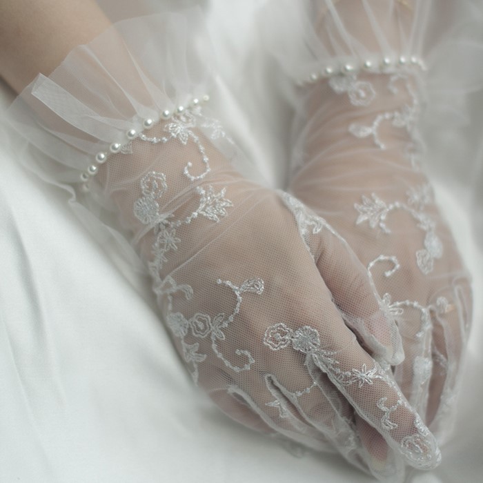 新版 ウェディンググローブ グローブ 結婚式 二次会 発表会 花嫁 ブライダル 花柄レース 刺繍 手袋