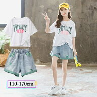 子供服 女の子 夏服 セットアップ 小学生 夏服 女の子 tシャツ デニムパンツ 子供服 女の子 セットアップ…