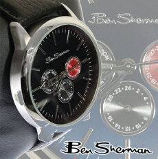 ベンシャーマンBenShermanネイビーフェイス腕時計【送料無料】2012新作メンズモッズファッションクロノグラフChronographブラックBlack本革レザーベルトLeather腕時計アナログウォッチUKモッズr726