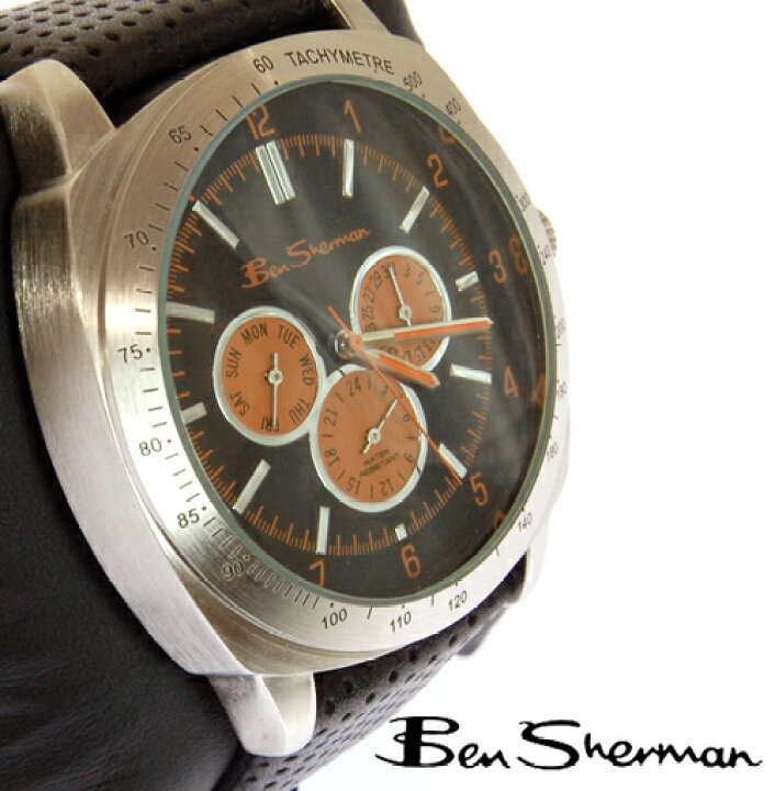 楽天市場 ベンシャーマン Ben Sherman ブラック フェイス オレンジ クロノグラフ 腕時計 メンズ モッズ ファッション Black Face Orange Chronograph 本革 レザー ベルト Leather 腕 時計 アナログ ウォッチ タキメーター Uk モッズ R849 ギフト トラッド Clozest