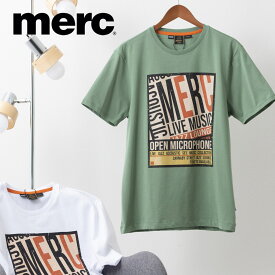 メルクロンドン メンズ Tシャツ オーガニックコットン ポスタープリント Merc London ダークセージ ホワイト レトロ ギフト トラッド