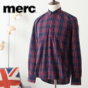 メルクロンドン Merc London 長袖シャツ タータンチェック ボタンダウンシャツ ネイビー コットン メンズ モッズファッション ギフト トラッド