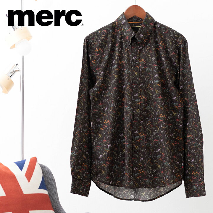 楽天市場 セール Sale メルクロンドン Merc London 長袖シャツ 22ss 新作 リバティフローラル ボタンダウンシャツ タナローン ダークブラウン コットン メンズ モッズファッション ギフト トラッド Clozest モッズメンズレディース