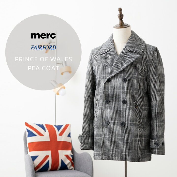 楽天市場】メルクロンドン メンズ ピーコート チェック柄 Merc London  