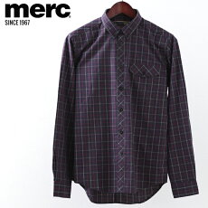 メルクロンドンメンズ長袖シャツMercLondon長袖チェックW1プレミアム新作ネイビーボタンダウンモッズファッションプレゼントギフト