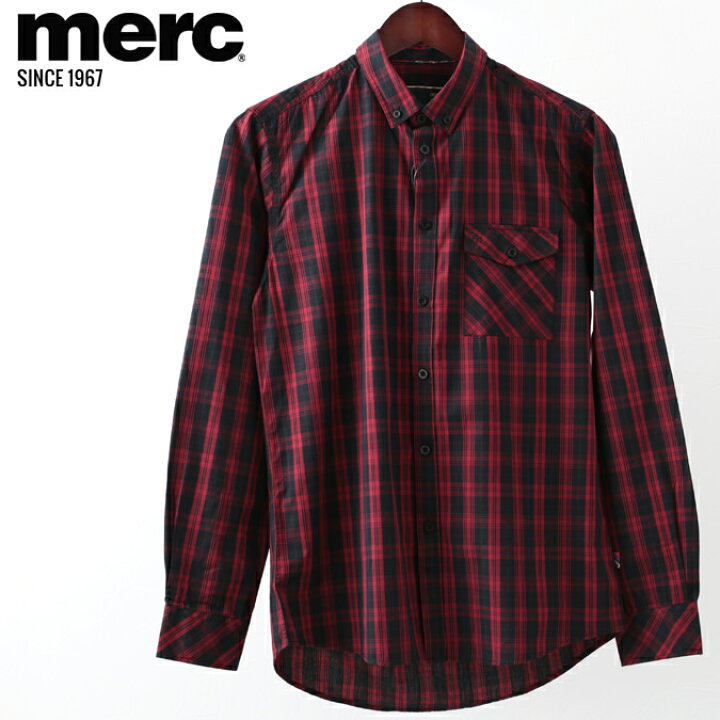 楽天市場 セール Sale メルクロンドン メンズ チェックシャツ Merc London 長袖シャツ ポケット W1 プレミアム ブラックレッド モッズファッション ギフト トラッド Clozest モッズメンズレディース