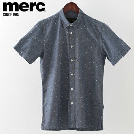 メルクロンドン メンズ 半袖シャツ Merc London ドットプリント W1 プレミアム ブルー モッズファッション ギフト トラッド