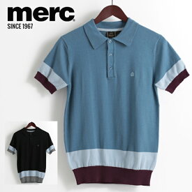 メルクロンドン Merc London ポロシャツ ニット カラーブロック スリムフィット 2色 ブルー ブラック W1 プレミアム メンズ モッズファッション ギフト トラッド