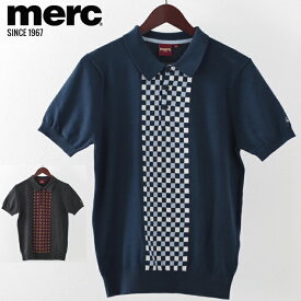 メルクロンドン メンズ ポロシャツ ポロ Merc London チェックパネル ニット 2色 ネイビー マールチャコール モッズファッション ギフト トラッド