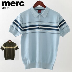 メルクロンドン メンズ ポロシャツ ポロ Merc London チェストストライプ ニット 2色 スカイ ダークセージ モッズファッション ギフト トラッド