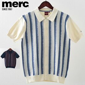 メルクロンドン メンズ ポロシャツ ポロ Merc London バーティカルストライプ ニット 2色 ネイビー クリーム モッズファッション ギフト トラッド