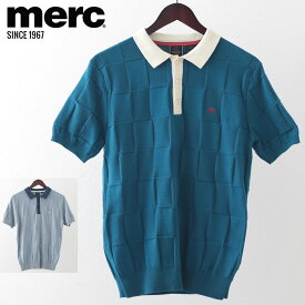 メルクロンドン メンズ ポロシャツ ポロ ブロック ニット 20s 2色 ダストブルー ティール Merc London モッズファッション ギフト トラッド