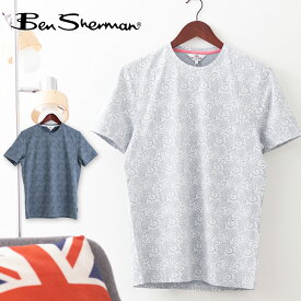 ベンシャーマン Ben Sherman Tシャツ フローラル フラワー 2色 ダークブルー ライトブルー メンズ 花柄 コットン メンズ ギフト トラッド