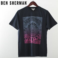 ベンシャーマンメンズTシャツサイケデリックポスターBenSherman19SS新作ダークネイビープレゼントギフト