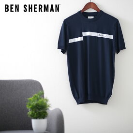 ベンシャーマン メンズ ニット Tシャツ オフセット ストライプ 20s Ben Sherman ミッドナイト レギュラーフィット ギフト トラッド