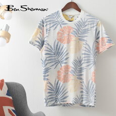 BenShermanベンシャーマンメンズTシャツリバースプリント21SS新作モンステラアイボリーコットンレギュラーフィットギフトトラッド
