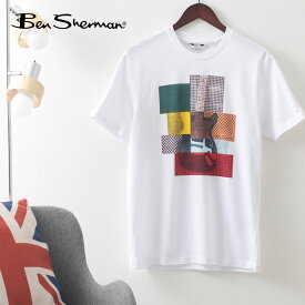 Ben Sherman ベンシャーマン メンズ Tシャツ ギタープリント コラージュ ホワイト オーガニックコットン レギュラーフィット ギフト ロック バンド トラッド