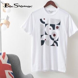 Ben Sherman ベンシャーマン メンズ Tシャツ ジオグラフィックプリント ホワイト オーガニックコットン レギュラーフィット イギリス ギフト トラッド