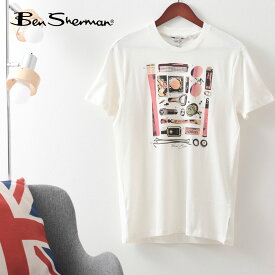 Ben Sherman ベンシャーマン メンズ Tシャツ フェスティバルエッセンシャルプリント アイボリー オーガニックコットン レギュラーフィット イギリス ギフト トラッド