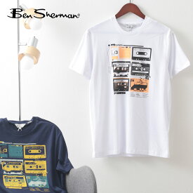 Ben Sherman ベンシャーマン メンズ Tシャツ 半袖 ロストテーププリント 2色 ホワイト マリン オーガニックコットン レギュラーフィット イギリス ギフト トラッド