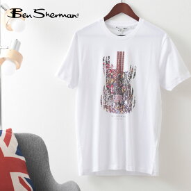 Ben Sherman ベンシャーマン メンズ Tシャツ 半袖 ギターグラフィックプリント ホワイト オーガニックコットン レギュラーフィット 音楽 楽器 ロック イギリス ギフト トラッド