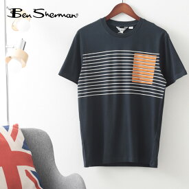 Ben Sherman ベンシャーマン メンズ Tシャツ 半袖 カラーブロック ストライプ ダークネイビー ミッドナイト オーガニックコットン レギュラーフィット イギリス ギフト トラッド