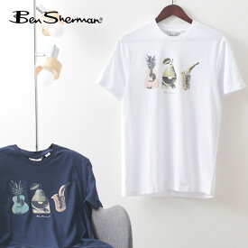 Ben Sherman ベンシャーマン メンズ Tシャツ 半袖 バナナスプリットプリント 2色 マリン ホワイト 楽器 果物 フルーツ オーガニックコットン レギュラーフィット クルーネック イギリス ギフト トラッド