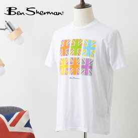 Ben Sherman ベンシャーマン メンズ Tシャツ 半袖 ユニオンジャックプリント ホワイト イギリス国旗 オーガニックコットン レギュラーフィット クルーネック ギフト トラッド