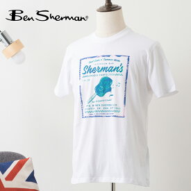 Ben Sherman ベンシャーマン メンズ Tシャツ 半袖 ビンテージアイスクリームプリント ホワイト イギリスオーガニックコットン レギュラーフィット クルーネック ギフト トラッド