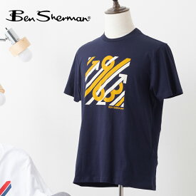 Ben Sherman ベンシャーマン メンズ Tシャツ 半袖 レトロスポーツプリント マリン ホワイト グラフィック オーガニックコットン レギュラーフィット クルーネック イギリス ギフト トラッド