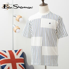 Ben Sherman ベンシャーマン メンズ Tシャツ 半袖 バーティカルストライプ 新作 スノーホワイト コットン リラックスフィット クルーネック イギリス ギフト トラッド