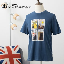 Ben Sherman ベンシャーマン メンズ Tシャツ 半袖 トラベルスタンプ 新作 20ブルーデニム コットン レギュラーフィット クルーネック イギリス ギフト トラッド