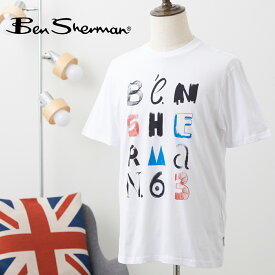 Ben Sherman ベンシャーマン メンズ Tシャツ 半袖 タイポグラフィー 新作 20ホワイト フォント 字体 コットン レギュラーフィット クルーネック ユニセックス イギリス ギフト トラッド