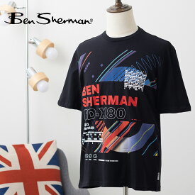 Ben Sherman ベンシャーマン メンズ Tシャツ 半袖 1980's インスパイアデザイン 80年代 新作 20ブラック コットン リラックスフィット クルーネック ユニセックス イギリス ギフト トラッド