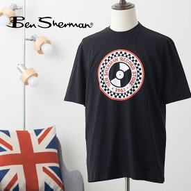 Ben Sherman ベンシャーマン グラフィック Tシャツ レコードショップ プリント オーガニックコットン 半袖 ブラック コットン リラックスフィット クルーネック ユニセックス イギリス ギフト トラッド メンズ