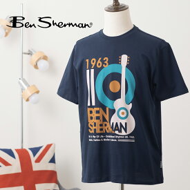 Ben Sherman ベンシャーマン グラフィック プリント Tシャツ 半袖 2024 新作 ダークネイビー モッズギターポスター 楽器 オーガニックコットン シンプル プリント レギュラーフィット クルーネック ユニセックス イギリス ギフト トラッド メンズ