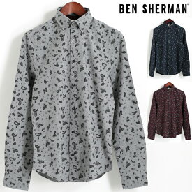 ベンシャーマン Ben Sherman 長袖シャツ マールペイズリー 3色 シルバーグレー ダークネイビー ワイン レギュラーフィット ボタンダウン メンズ ギフト トラッド