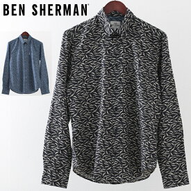 ベンシャーマン メンズ 長袖シャツ シーガル かもめ Ben Sherman 2色 ダークブルー ブラック レギュラーフィット ギフト トラッド