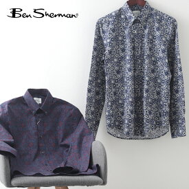 ベンシャーマン メンズ 長袖シャツ フーラード プリントシャツ Ben Sherman 2色 ポート バイオレット ギフト トラッド
