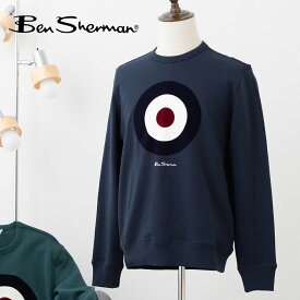 Ben Sherman メンズ スウェット フロッキーターゲット トレーナー ベンシャーマン ダークネイビー オーシャングリーン コットン レギュラーフィット ユニセックス ロゴプリント ギフト モッズ トラッド