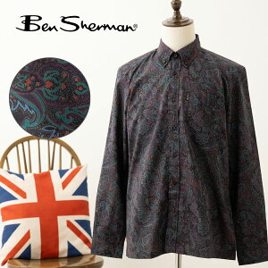 �x���V���[�}�� Ben Sherman �����V���c �y�C�Y���[ �v�����g 2025AW �V�� �u���b�N MOD FIT �{�^���_�E�� �R�b�g�� ���g�� �v���[���g �M�t�g