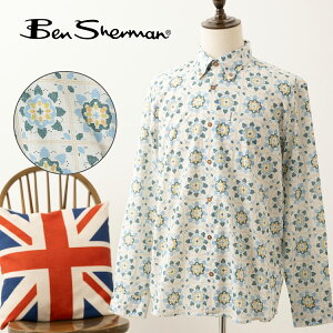 �x���V���[�}�� Ben Sherman �R�b�g�� �����V���c �u���e�B�b�V���N���t�g �v�����g 2025AW �V�� �A�C�{���[ CARNABY FIT �t�����[ �ԕ� �{�^���_�E�� ���g�� �v���[���g �M�t�g