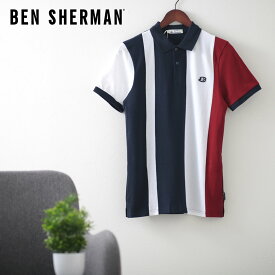 ベンシャーマン メンズ ポロシャツ ポロ ブロック ストライプ 20s Ben Sherman ダークネイビー レギュラー フィット ギフト トラッド