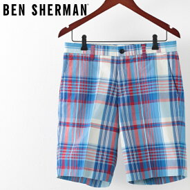 ベンシャーマン メンズ ハーフパンツ Ben Sherman チェック パターン スカイブルー テーラード ショーツ 短パン チェック ギフト トラッド