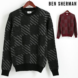 ベンシャーマン Ben Sherman セーター クルーネック チェック バッファロー 2色 ブラック ダークレッド メンズ ギフト トラッド